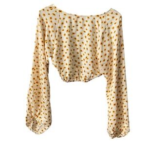 WeWoreWhat Anthropologie Ditsy Daisy Print Open Back Cropped Blouse Size Medium